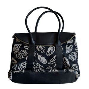 Pendleton Black & Cream Woven overnight with Leather